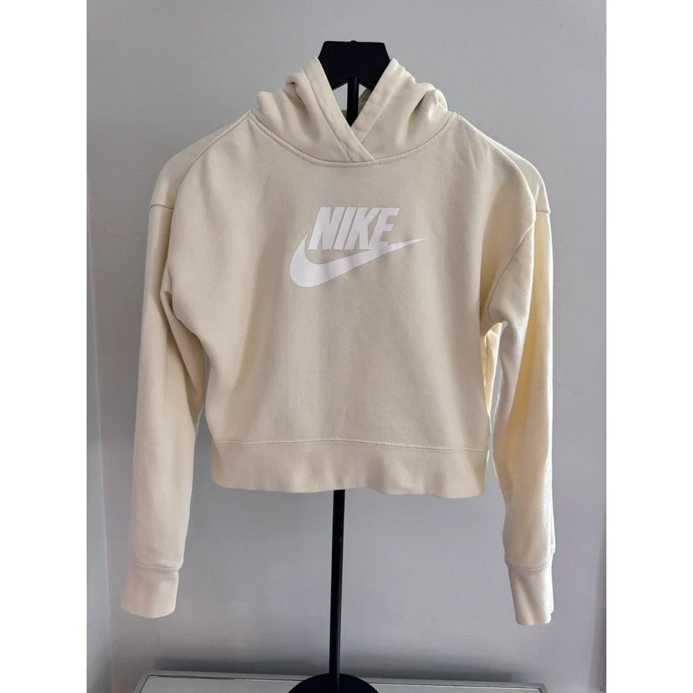 Nike Sportswear Futura Crop Hoodie Youth Girls XL Pale Yellow Pullover